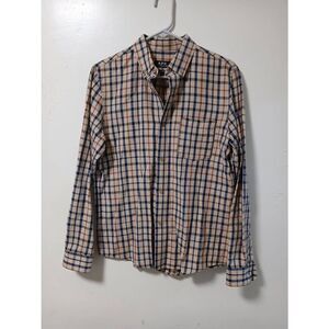 Apc mens small nova check plaid button down shirt brown navy classic timeless